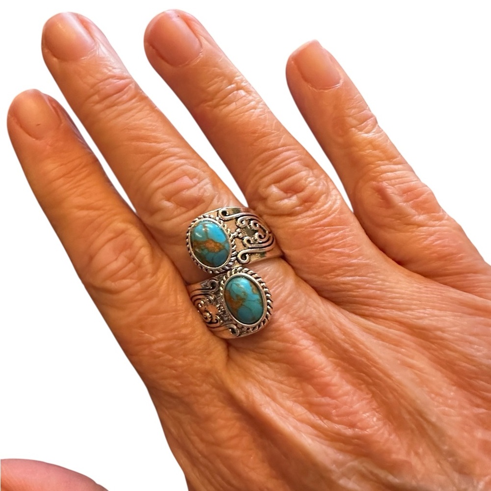 Native American Inspired Turquoise and Silver Adjustable Ring